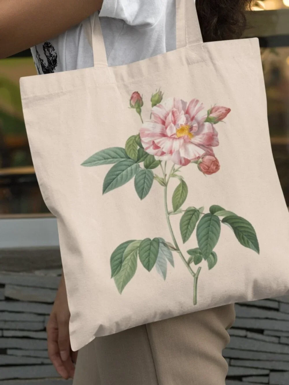 Apothecary's Rose Vintage Floral Print Graphic Canvas Tote Bag
